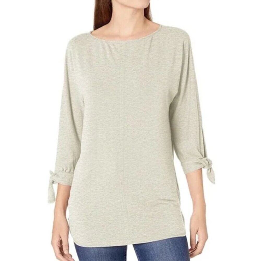 Max Studio Taupe Tie Sleeve French Terry Tunic Top Size XL